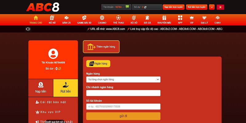 Hoàn thành tài khoản rút tiền từ ABC8